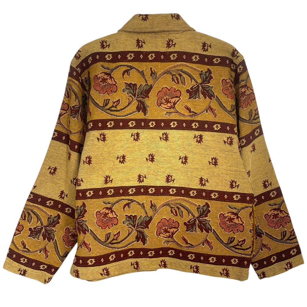 Vintage 1990s Tantrums M Brown Gold Tapestry Jacket Embroidered Beaded Pockets - Picture 8 of 8